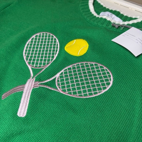 M by Marled Green Tennis Racket Ball Embroidered Sweater Women's Size M - Picture 2 of 9